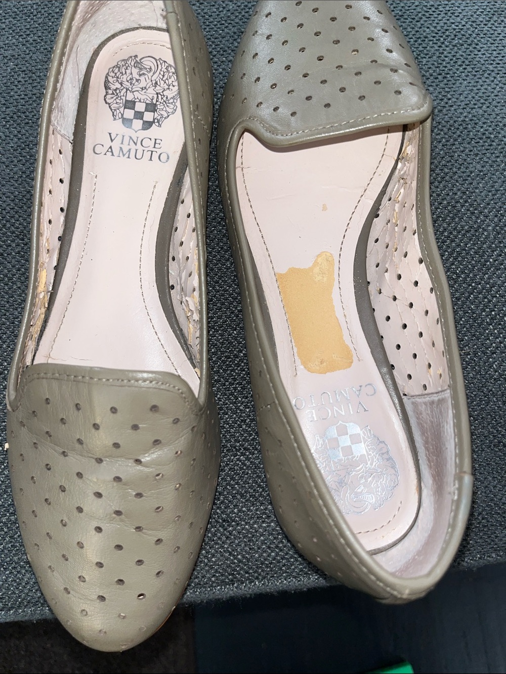 Vince Camuto Olive Green Perforated Leather Slip-On Loafers
